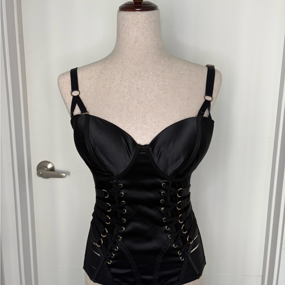 Honey Birdette Stevie Black Bustier Satin Corset Top
